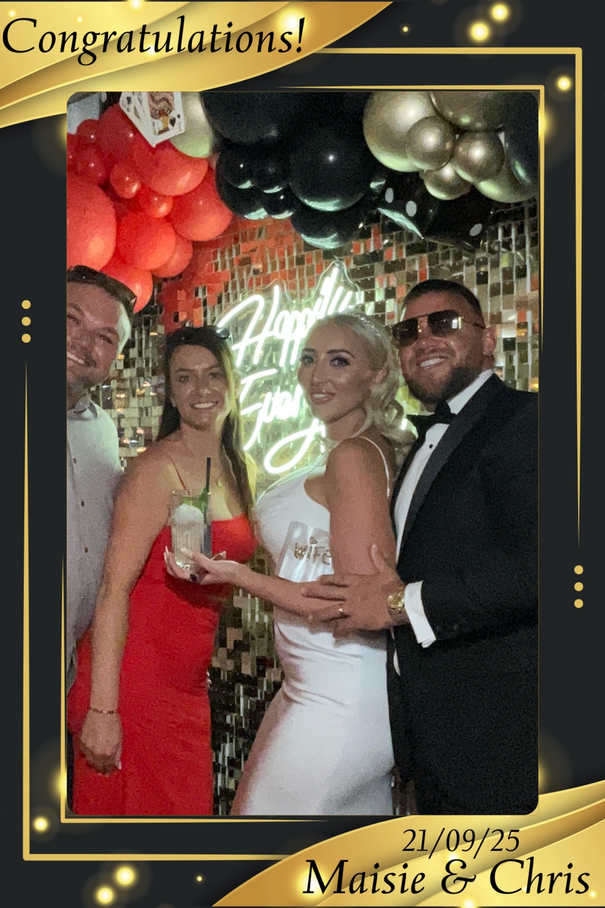 Digital selfie photo booth at wedding reception with instant sharing and custom overlays by DJ V