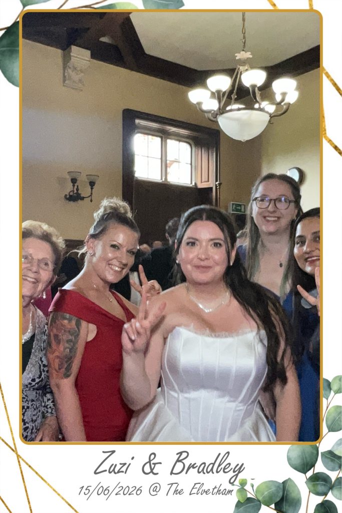 “Guests using Digital Selfie Pod at Zuzi and Bradley’s wedding by DJ&SAX DJ‑V”