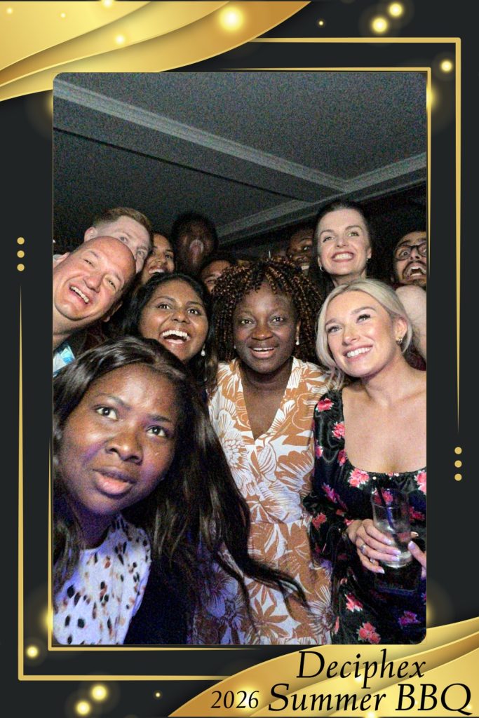 Guests enjoying the Deciphex Summer BBQ 2026 digital photo booth at Mercure Oxford Hawkwell House Hotel in Oxford.