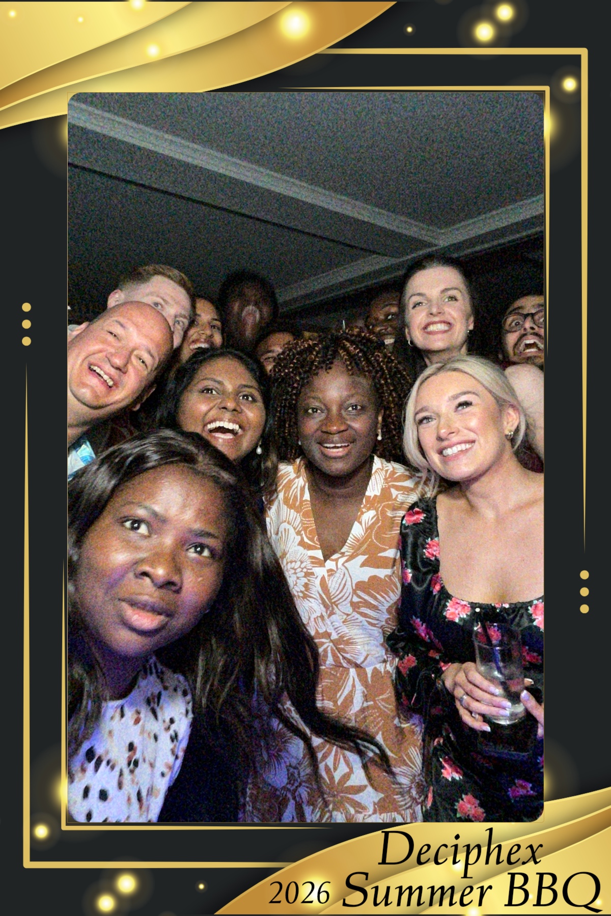 Guests enjoying the Deciphex Summer BBQ 2026 digital photo booth at Mercure Oxford Hawkwell House Hotel in Oxford.